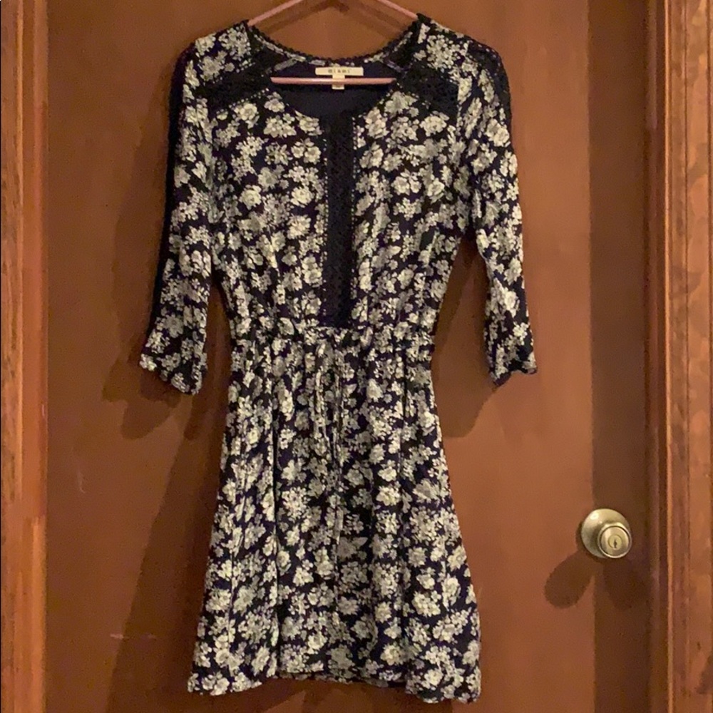 Blue and white floral long sleeve dress.